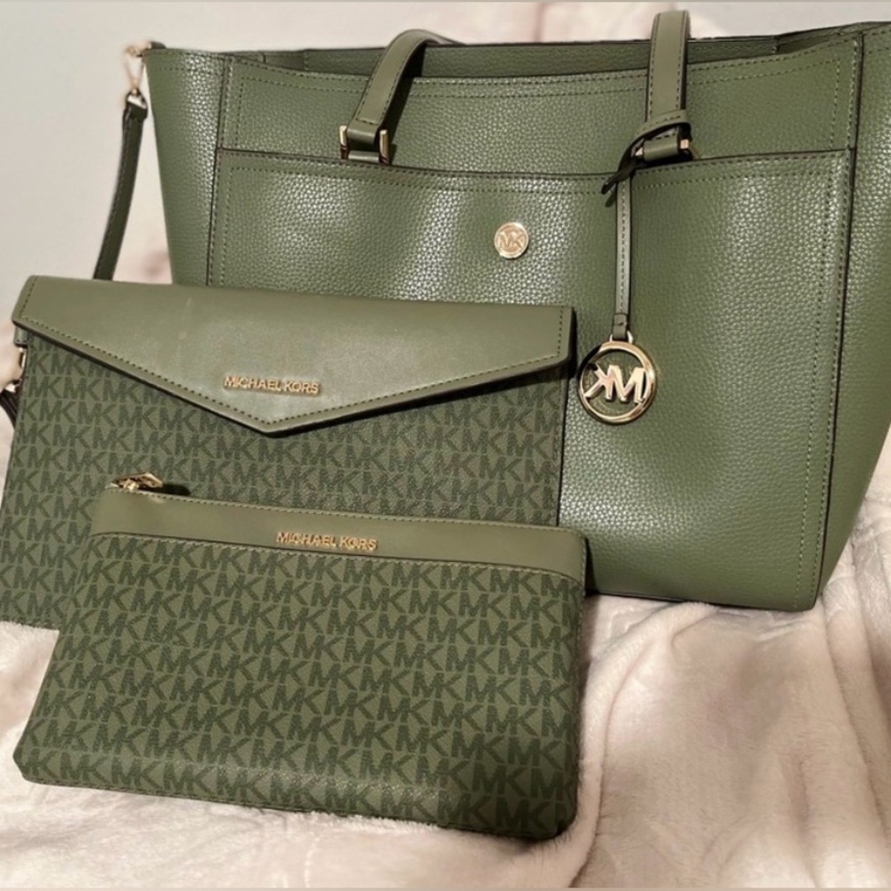 Michael Kors Sage Green Tote and Pouch Set